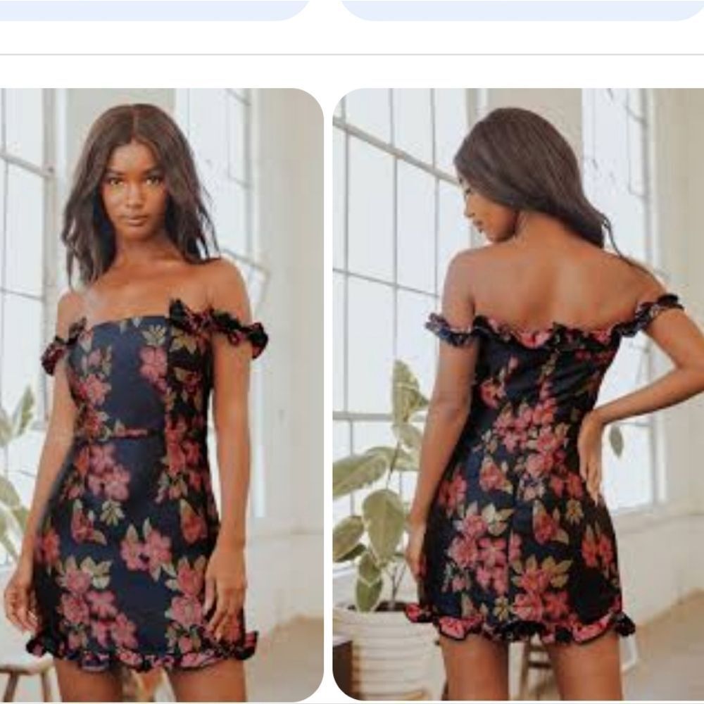 Lulu's Navy Floral Off-Shoulder Mini Dress